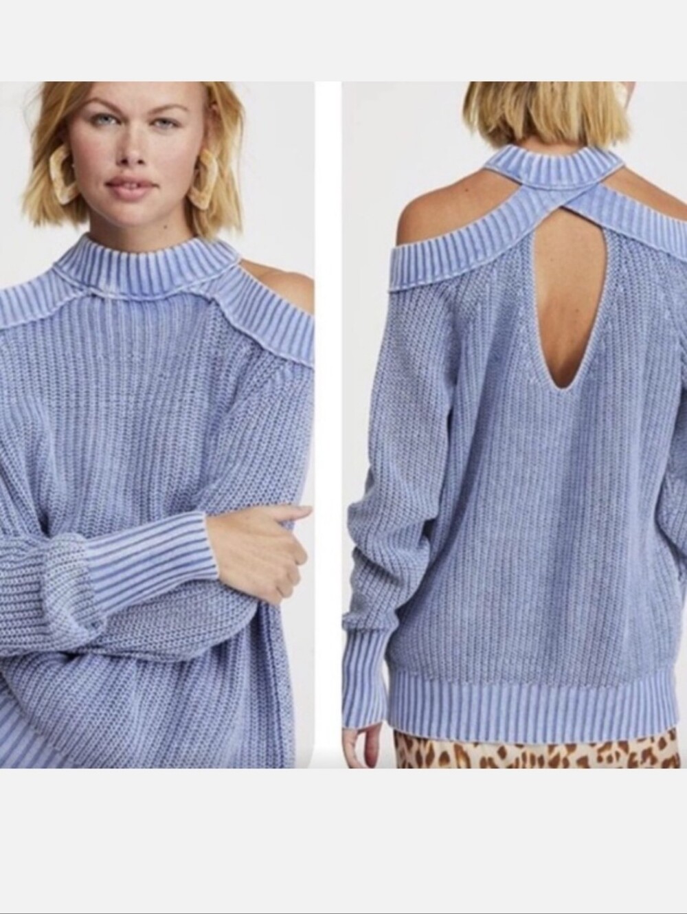 FREE PEOPLE Cotton Cold Shoulder Long Sleeve Sweater with Back Cut Out  Large